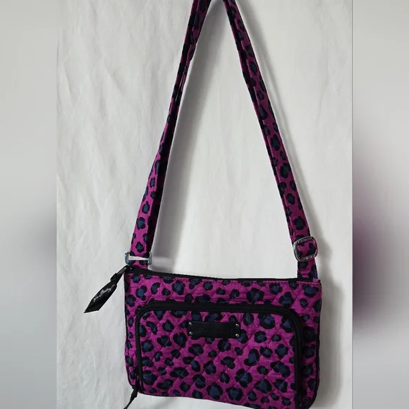 Vera Bradley Little Hipster Crossbody Bag African Violet Leopard Print Bag Purse - Picture 2 of 10